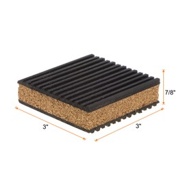HARFINGTON 4pcs Rubber Anti Vibration Pads 3" x 3" x 7/8" Isolation Vibration Absorbing Pad Damping Mat Anti-Skid Noise with Cork Center for Air Compressor Conditioner Treadmill Washer