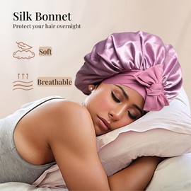 Dresyu Silk Bonnet for Sleeping Women Satin Hair Bonnet Single Layer Soft Breathable Sleep Cap Wrap with Tie Band Curly Hair