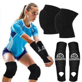 Volleyball Knee Pads and Volleyball Arm Sleeves Set for Youth Girls, Volleyballs Arm Pads with Protection Foam Pad and Thumb Hole, Padded Volleyballs Arms and Knee Sleeves for Teens