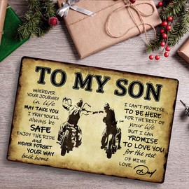 To My Son Metal Sign Dad Present To Son Sign Funny Tin Signs Vintage Wall Decor Bikers Metal Prayer Plaque To My Son Gifts From Dad Inspirational Poster Sign 8x12 Inch
