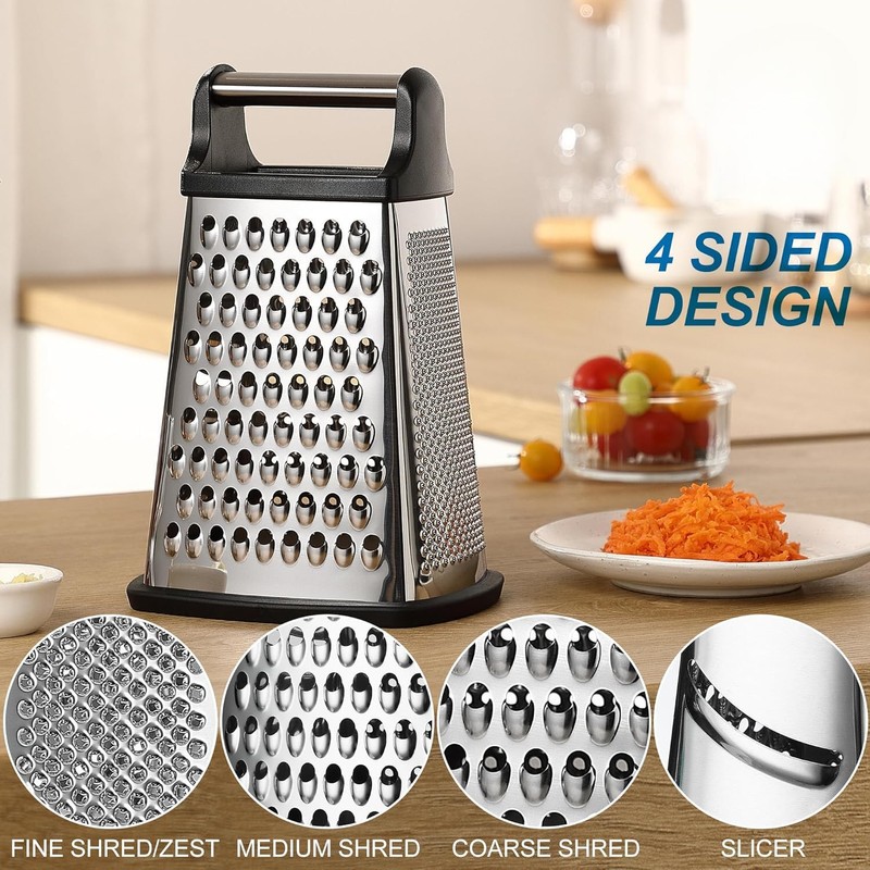Professional Cheese Grater - Stainless Steel, 4 Sides - Ideal