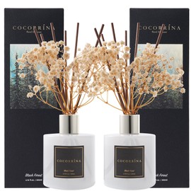 Cocorrína Premium Reed Diffuser Set with Preserved Baby's Breath & Cotton Stick Black Forest 2 Packs, 6.7oz Scent Fragrance Oil Diffuser for Bedroom Bathroom Home Décor