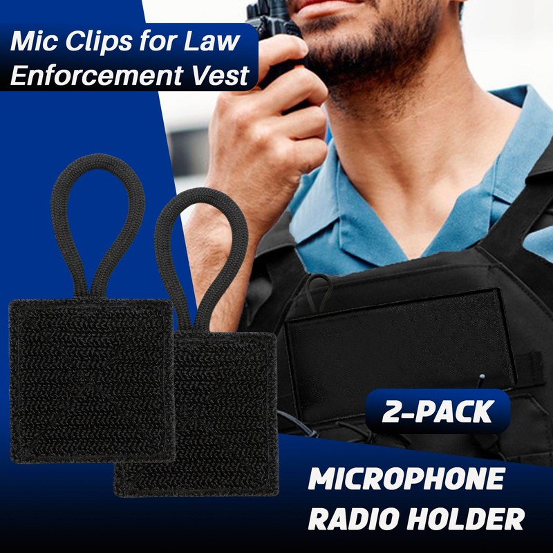 Terixe 2 Pack Mic Clips for Law Enforcement, Black Radio