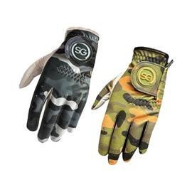 Sports Gear Ltd Men’s Twin Pack Camo Pattern golf gloves White Cabretta leather palm, for all weather conditions - for Right handed golfer, Green & Grey Color (M)