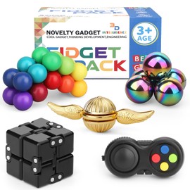 Dilabnda 5 Pack Fidget Set with Infinity Cube, Magnetic Stones, Fidget Gaming Pad, Golden Fidget Spinner, Rattle Snakes Magnetic Eggs, Sensory Cool Finger Set for Party Gift