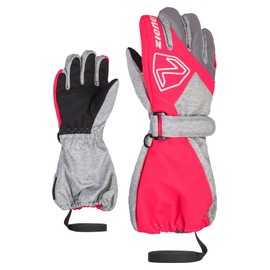 Ziener Unisex Baby Lauro Ski Gloves, Winter, Waterproof, Long Cuff, Reflective, Light Melange, Neon Pink, 128 cm