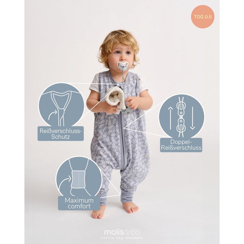 molis&co Baby Sleeping Bag with Feet 0.5 TOG, Size: 90