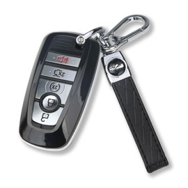 QBUC for Ford Key Fob Cover with Keychain Full Protection Durable ABS Shell Compatible with 2018-2025 Expedition Explorer Edge Escape Mustang Bronco F-150 Ranger Maverick Lincoln(Black)