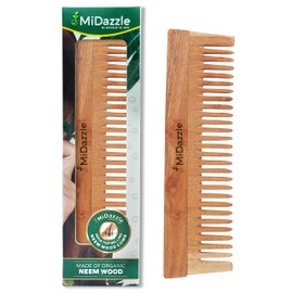 Midazzle Organic Pure Kacchi Neem Wood Comb for men and women | Natural & Eco-Friendly | Hair Growth, Dandruff Control, Hair Straightening, Frizz Control
