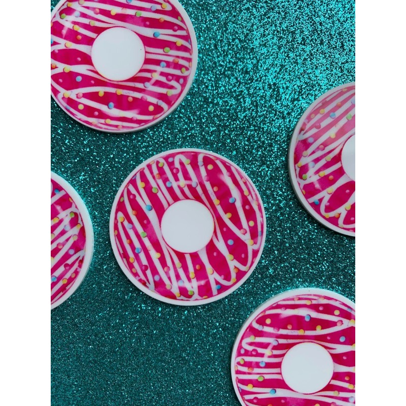 5pc. Pink Sprinkle Donuts Resin Planar Flatbacks, Bow Center, Cabochon,