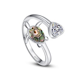 PRAYMOS Turtle Rings 925 Sterling Silver Natural Abalone Shell Adjustable Open Thumb Ring for Women Animal Sea Turtle Jewelry for Women