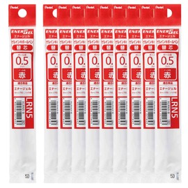 Pentel EnerGel XLRN5-B Ballpoint Pen Refills, 0.02 inches (0.5 mm), Red, 10 Pieces