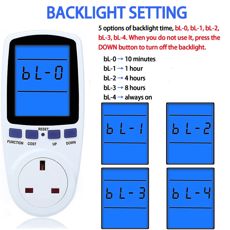 Power Meter Plug Energy Monitor Watt Backlight LCD Display Electricity