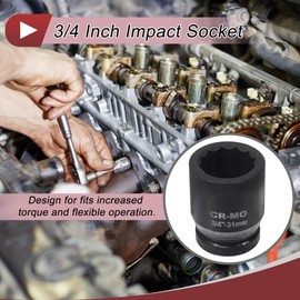 HEROFFIX 1 Pcs Impact Socket Durable Hardware Tool 60mm Black High Carbon Steel 12 Point 31mm for Car Motorcycle Dirtbike Repair 3/4 Inch Drive