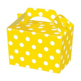 POLKA DOT PARTY BOXES - PACK OF 10 - Children/Kids Party Boxes Carry Food Meal Fun Picnic Birthday Wedding Favour / Baby Shower Party Box Loot Bag (Yellow)