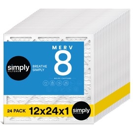 Simply 12x24x1 Air Filter, MERV 8, MPR 600, 24 Pack, For Home AC Furnace & HVAC (Actual Size: 11.75"x23.75"x0.75") DUST, Pet, & Allergy Control
