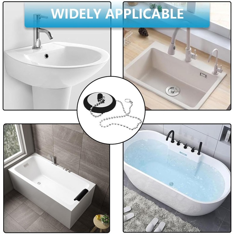 Universal Bath Plug with Chain Bathroom Sink Plug Replacement Drain