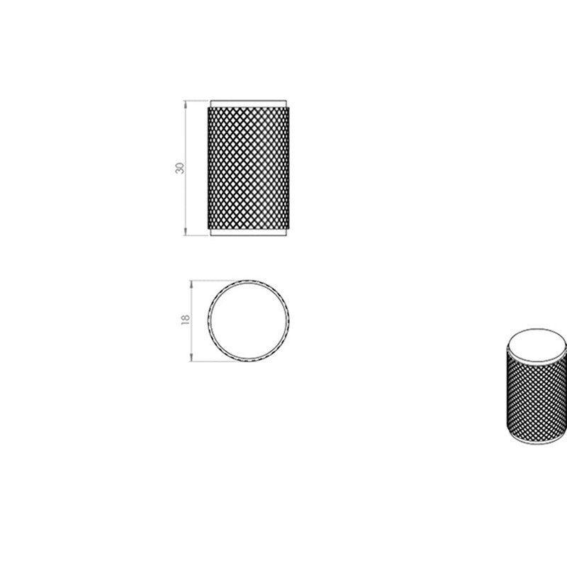 2 PACK | Knurled Cylindrical Cupboard Door Knob - 18mm