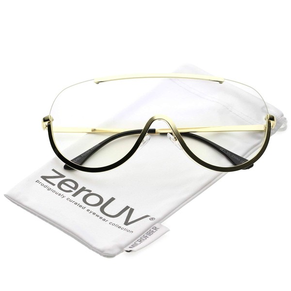 zeroUV - Oversize Semi Rimless Metal Trim Clear Mono Lens Shield Eyeglasses 65mm (Gold/Clear)