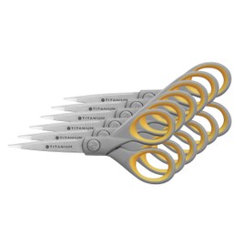 Westcott E-30450 00-I Titanium Super Softgrip Scissors 13 cm Pack of 6 Grey / Yellow