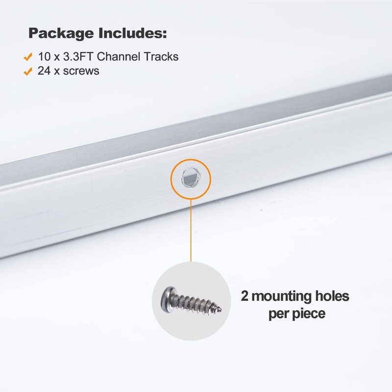 Shine Decor 3.3FT/1M Aluminum Track Channel Mounting Bracket, for 10mm