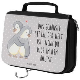 Mr. & Mrs. Panda Toiletry Bag Penguins Cuddle Gift Toiletry Bag Cosmetic Bag Ladies Gift for Women Anniversary Hanging, gray, Hand Drawn