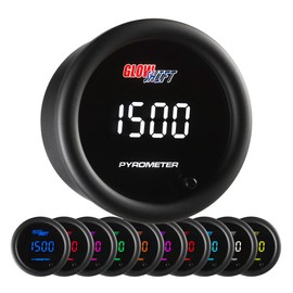 GlowShift 10 Color Digital 2200F Pyrometer Exhaust Gas Temp Gauge Kit - Includes 1/8-27 NPT Type K EGT Probe & Wiring - Multi-Color LED Display - Tinted Lens - for Car & Truck - 2-1/16" (52mm)