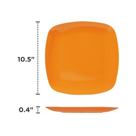 TP 10.5" Melamine Square Dinner Plates, 6-piece Plate Set Unbreakable Serving Dishes for Indoors and Outdoors, Unbreakable Dinner Service for 6, Orange