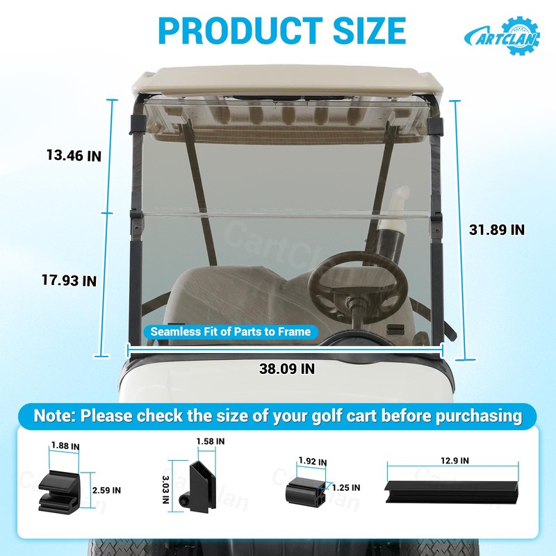 CartClan Golf Cart Foldable Tinted Windshield Suitable for 2018-UP EZGO