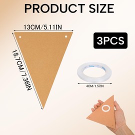 36 Pieces DIY Kraft Paper Banner Bunting Triangular Flag, 18 x 13 cm, Flags for Painting and Labelling, Ideal for Christmas, Birthday, Wedding, Party and Festival Decoration, with 3 Ropes
