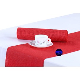 MDS Pack of 5 Pieces Wedding 12 x 108 inch Red Burlap Table Runner, Rustic Farmhouse Jute Country Vintage Jute Burlap Roll for Wedding and Home Decor, Coffee, Tea, & Outdoor Tables - Red