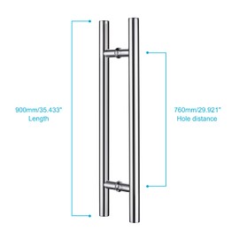 TOGU TG-6012 900mm /36 inch SUS 304 Stainless Steel Door Pull Handle/Long Door Handle with Solid mounting standoffs,Working as Push Pull Door Handles/Shower Door Handle, Polished Chrome Finish