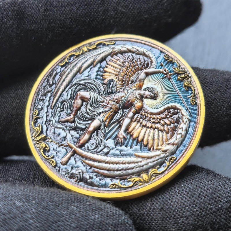 St Michael Challenge Coin, 1.57" Zinc Alloy with Protective Case