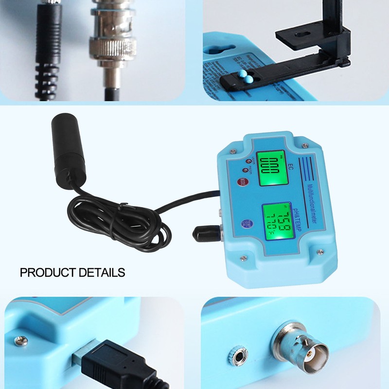 PH EC Temperature Meter DC 6V High Accuracy Portable LCD