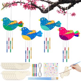 Bomtop Pack of 8 3D Bird Wind Chime Craft Set Craft Children's Wooden Craft Sets for Children Party Bags Children's Birthday Party Small Gift for Boys Girls