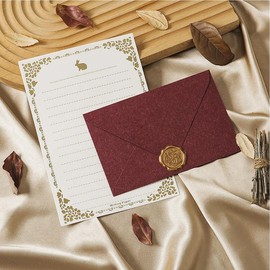 Letter Set Mane Simple Vintage Paper Proposal Letter Love Letter Stationery and Envelopes Vintage Letter Set - Love Letter Message Card Cashmere Jujube Red (3 Envelopes, 10 Stationery and 3 Stamps)