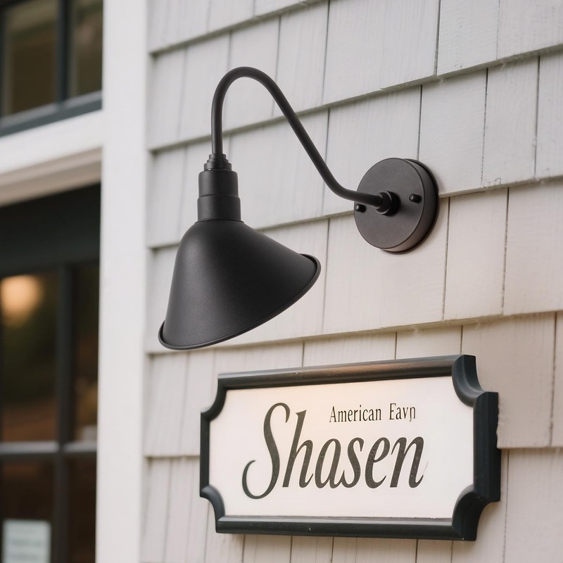 mirrea 8" Gooseneck Outdoor Sign Lighting Matte Black Barn Light