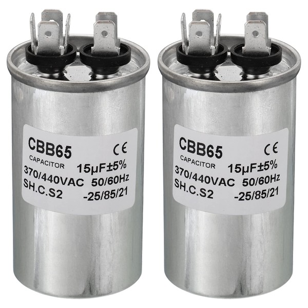 PATIKIL 15uF 15MDF 370/440VAC Fan Start Capacitor,2Pcs CBB65 Circular Run