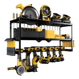 Wall-Mounted Power Tool Organizer with Charging Station - Heavy Duty Drill Holder and Storage Rack, Metal Tool Shelf for Garage Organization, Holds 50+ Tools with Battery and Accessories Holder