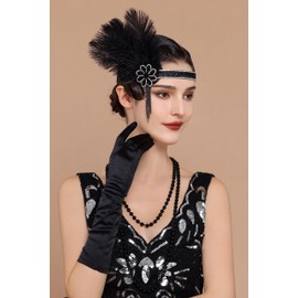 BABEYOND Flapper Headpiece for Women - Flapper Feather Headband 1920s Gatsby Headpiece Vintage Accessories for Women Black