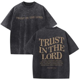 Wrenpies Mens Oversized Christian Shirts God Faith Jesus Religious Tshirts Trust in The Lord Bible Verse Tees Acid Wash Tops (Black,M)