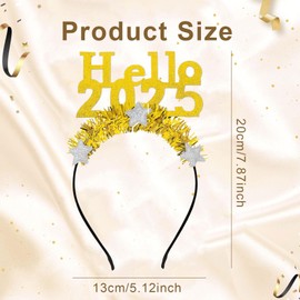 Happy New Year Headband, Hello 2025 New Year Headband, Silver Sparkling Star Headband, New Year Headbands for Adults Kids for New Year's Eve, Evening Parties, and Parties (Gold, 1)