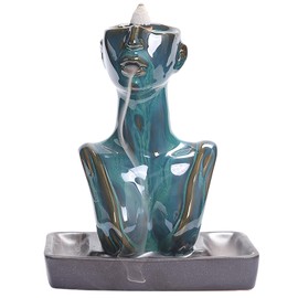 Women Waterfall Incense Burner, Backflow Incense Holder, Waterfall Incense Burner, with 20 Incense Cones, Aromatherapy Incense Holder for Meditation Yoga & Decoration (Blue)