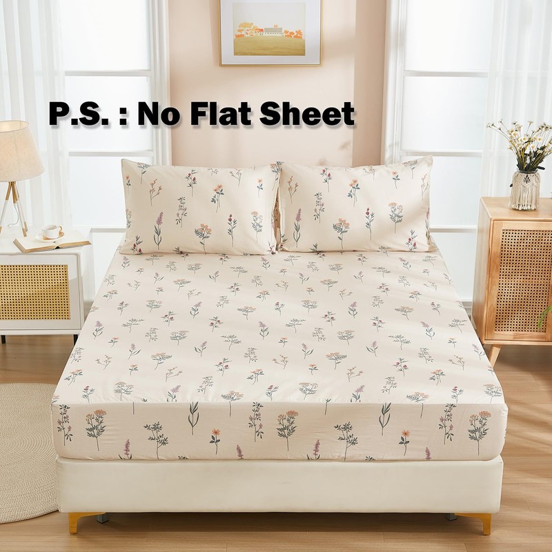 Cozaline Floral Fitted Sheet Queen Premium 100% Cotton Bedding Farmhouse