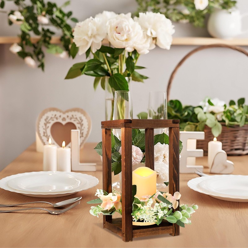Hushee 10 Set 30 Pcs Wooden Wedding Lantern Centerpiece Integrated