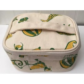 Origins BEIGE with Green And Yellow Circus Printed Cosmetic Mini Train Case Bag