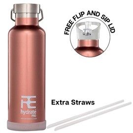 Rehydrated Pro 25oz Insulated Water Bottle with Straw, Bonus Lids and Leak Proof Flask to Keep Liquids Hot or Cold- Triple Wall Vacuum Water Bottle Insulated, Perfect for Gifts