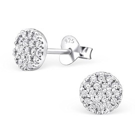 Laimons Women's Stud Earrings Plate Shiny Design with Zirconia Sterling Silver 925, Sterling Silver, Cubic Zirconia
