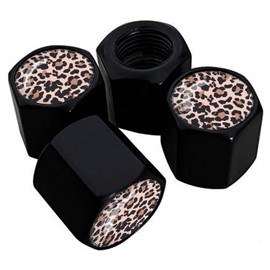 Metal Car Wheel Tire Valve Stem Caps 4 Pack Leopard Pattern Aluminum Car Tire Air Valve Caps for Cars, Trucks, Bikes, Motorcycles, Bicycles, Corrosion Resistant