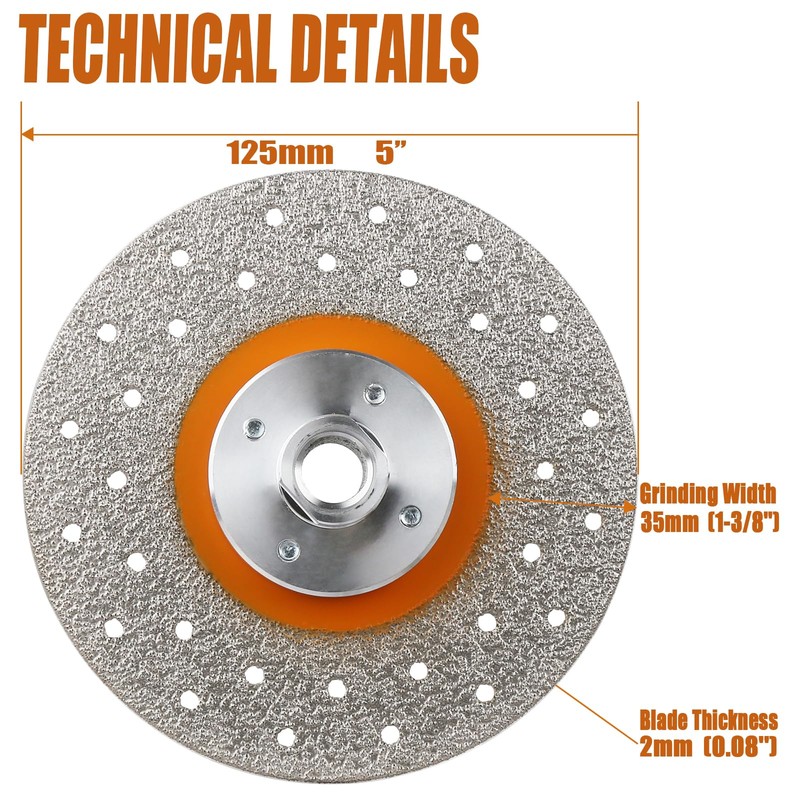 Vearter 5'' Vacuum Brazed Diamond Saw Blade, Grinding Disc Cutting